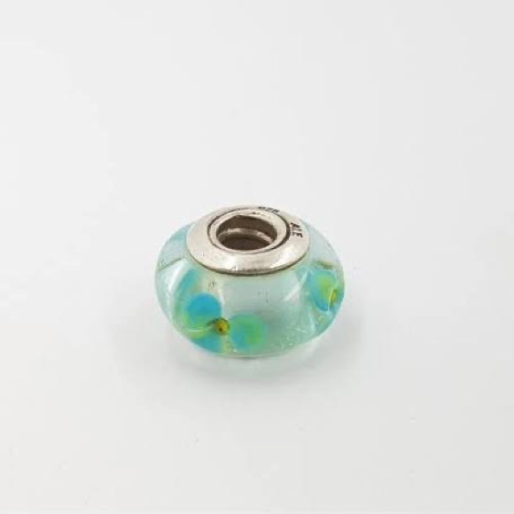 Pandora Sterling Silver Murano glass bead with blue and yellow flower - Picture 5 of 6